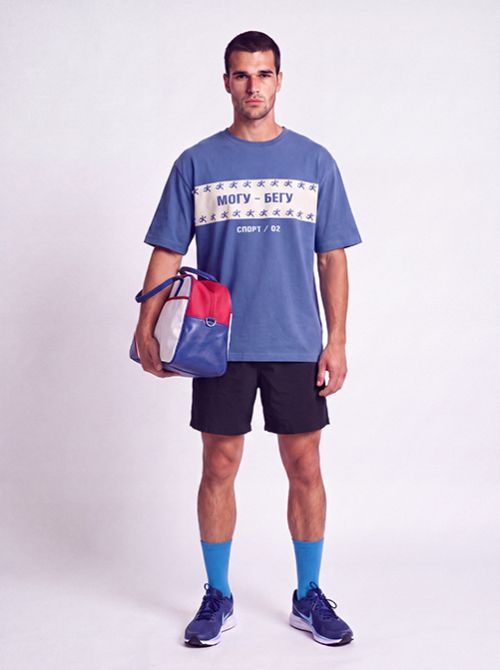 T-shirt "МОГУ-БЕГУ " OVERSIZE  синяя