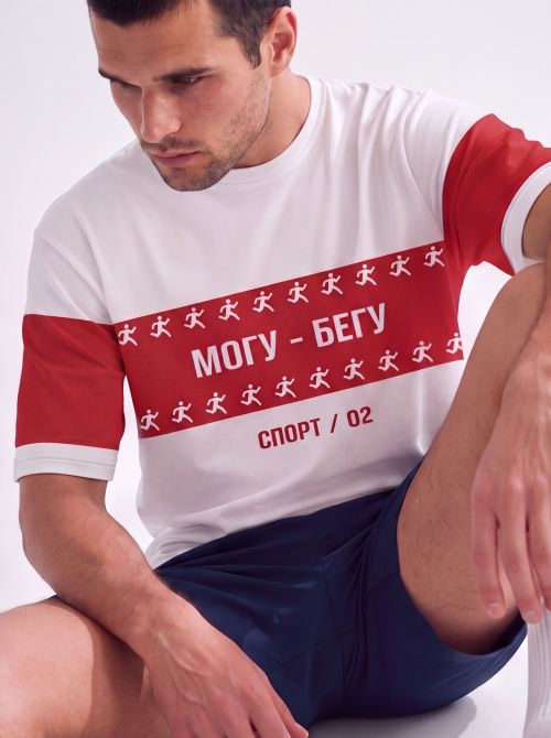 T-shirt "МОГУ-БЕГУ "   OVERSIZE  бело-красная 