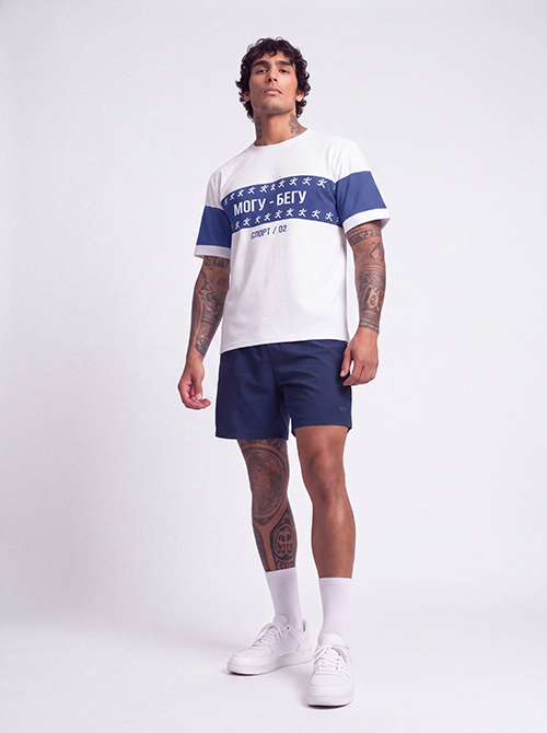 T-shirt "МОГУ-БЕГУ "   OVERSIZE  бело-синяя