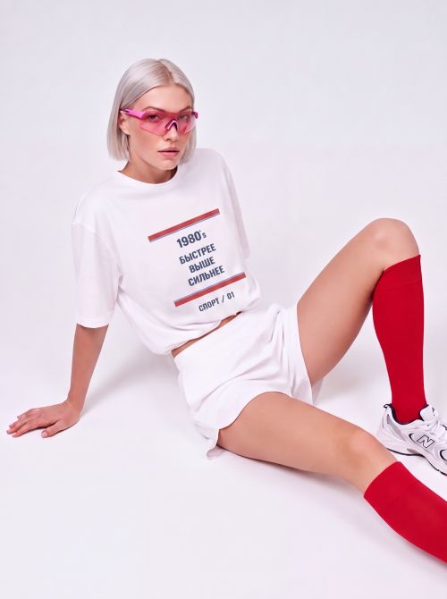 T-shirt "Быстрее Выше Сильнее"  OVERSIZE белая